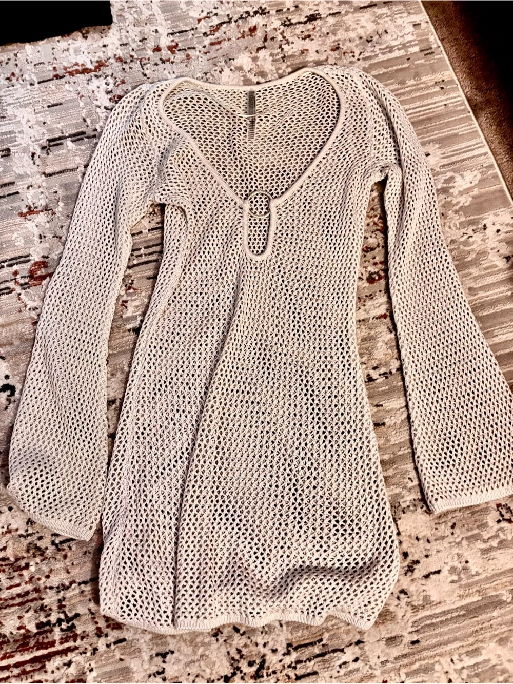 Victoria's Secret Open-Knit Long Sleeve Dress in Cream
